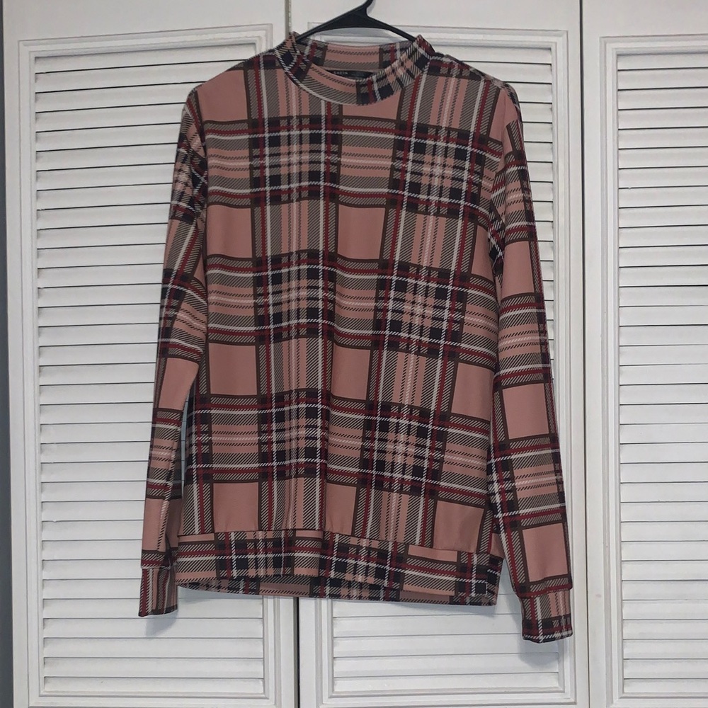 SHEIN tan/nude and Black Plaid Top